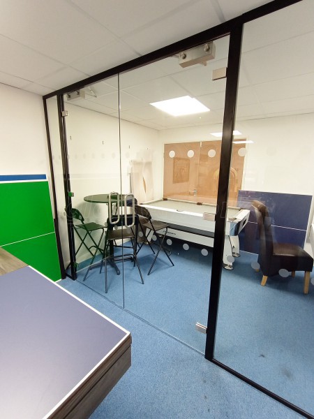 Liberty Games (Epsom, Surrey): Toughened Glass Partition With Double Doors