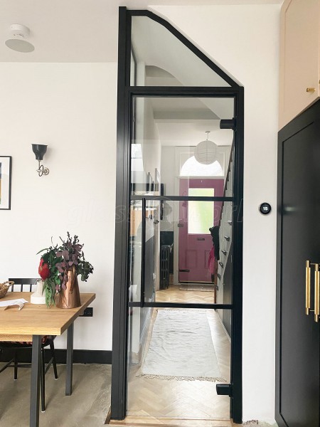 Residential Project (Aldersbrook, London): T-Bar Black Framed Glass Corner Wall and Door Using Acoustic Glass