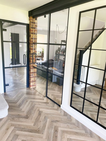 Residential Project (Woking, Surrey): Black Framed Glass Wall and Sliding Door, Plus A Standalone Glass Door