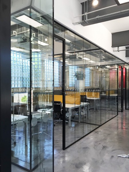 M Squared London Ltd (Dollis Hill, London): Commercial Glass Office Partition Fit-out With Black Track Work