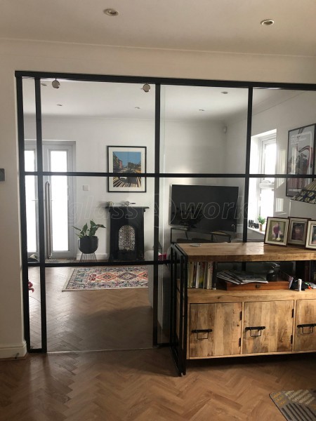 Domestic Project (Ware, Hertfordshire): T-Bar Black Framed Glass Sliding Door Partition