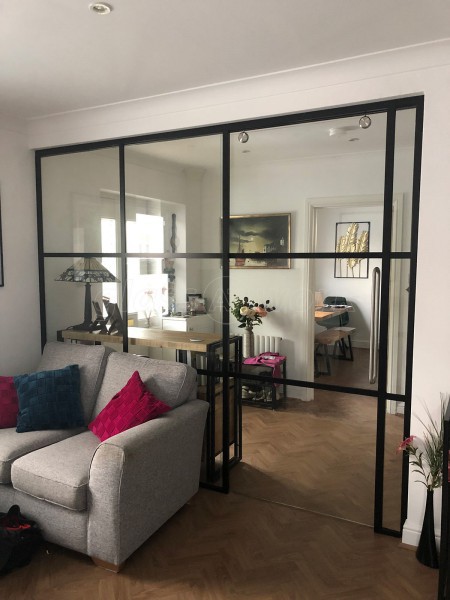 Domestic Project (Ware, Hertfordshire): T-Bar Black Framed Glass Sliding Door Partition