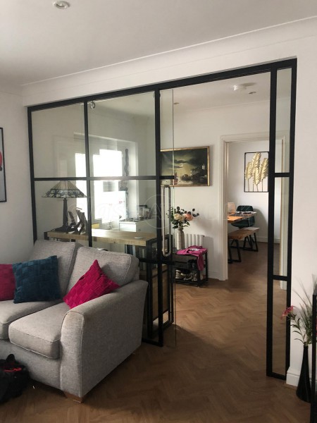 Domestic Project (Ware, Hertfordshire): T-Bar Black Framed Glass Sliding Door Partition