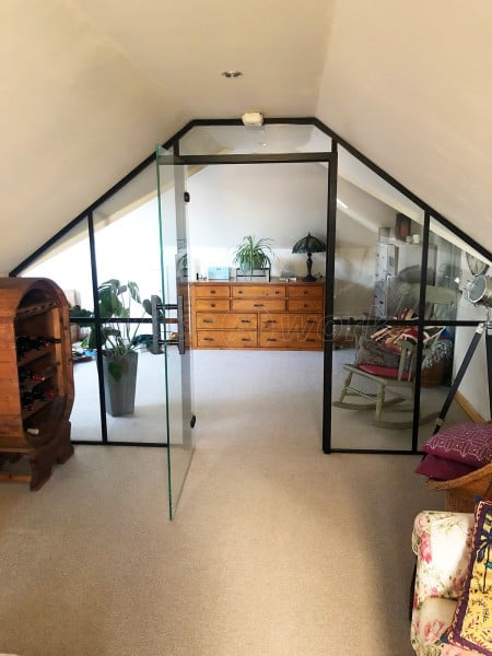 Domestic Art-Deco (Gravesend, Kent): Raked T-Bar Art-Deco Metal And Glass Screen In A Loft Room