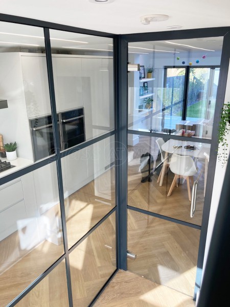 Residential Project (Exmouth, Devon): T-Bar Industrial Style Glass Corner Wall and Glazed Door