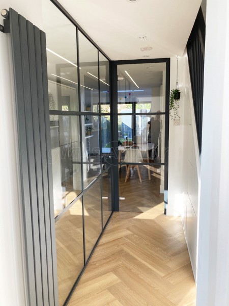 Residential Project (Exmouth, Devon): T-Bar Industrial Style Glass Corner Wall and Glazed Door