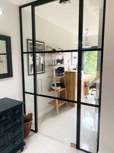 Residential Project (Hexham, Northumberland): Industrial Style Interior Glass Door With Black Bars For Home Office