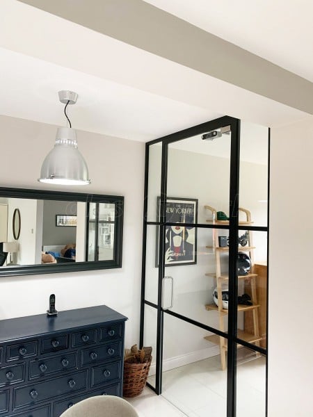 Residential Project (Hexham, Northumberland): Industrial Style Interior Glass Door With Black Bars For Home Office