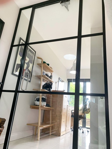 Residential Project (Hexham, Northumberland): Industrial Style Interior Glass Door With Black Bars For Home Office