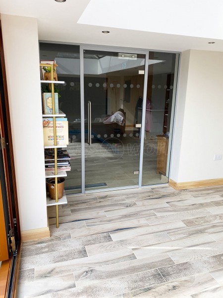 Residential Project (Preston, Lancashire): Toughened Glass Wall and Glazed Door With Satin Stainless Steel Pull Handles