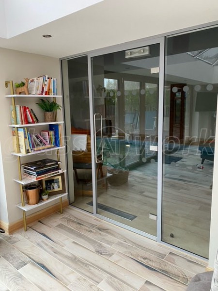 Residential Project (Preston, Lancashire): Toughened Glass Wall and Glazed Door With Satin Stainless Steel Pull Handles