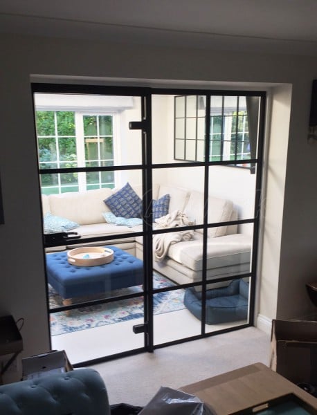 Domestic Project (Haslemere, Surrey): T-Bar Black Framed Glass Door and Side Panel