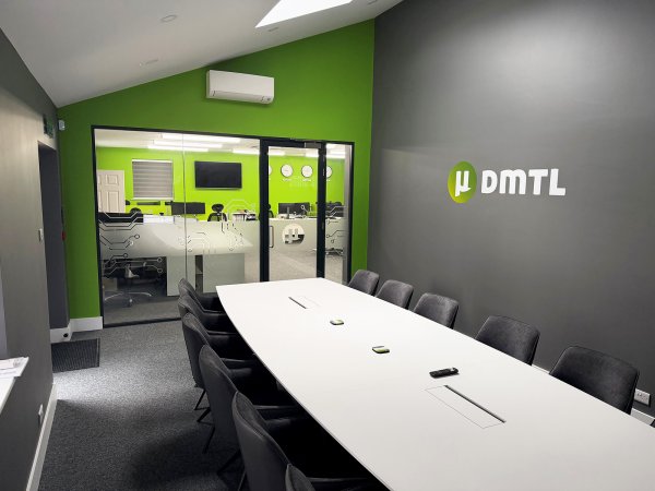 Distributed Micro Technology (Sandhurst, Berkshire): Double Glazed Acoustic Glass Partition With Anthracite Grey Trackwork
