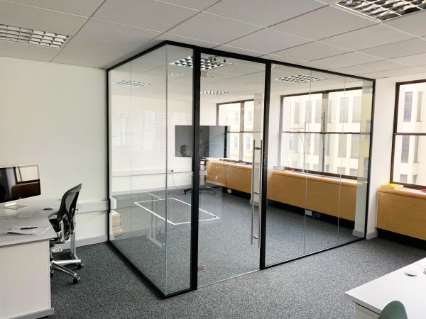 Acquia Inc (Brighton, East Sussex): Acoustic Glass Partition with Framed Door in Black RAL 9005