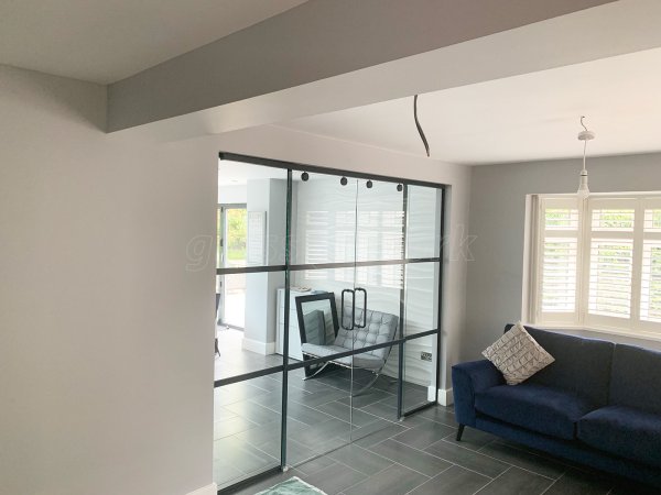 Domestic Project (Ampthill, Bedfordshire): Slimline T-Bar Anthracite Grey Framed Glazing With Frameless Glass Sliding Doors