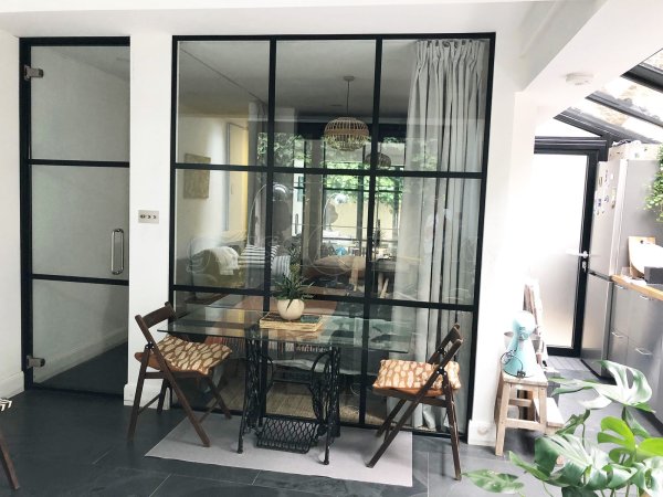 Domestic Project (West Kilburn, London): Slimline T-Bar Acoustic Glass Screen With Black Framed Glazing