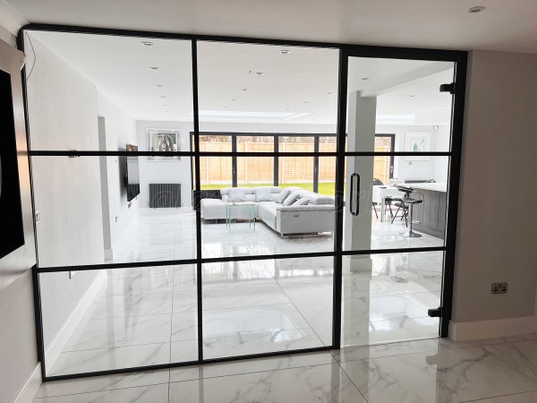 Domestic Project (Coventry, West Midlands): T-Bar Heritage-Style Black Framed Glass Wall With Glazed Door