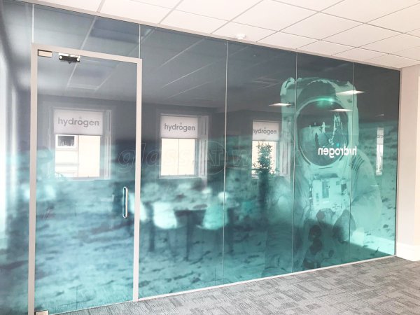 We Are Hydrogen Ltd (Central Glasgow, Scotland): Office Partition With Spaceman Moon Landing Graphic