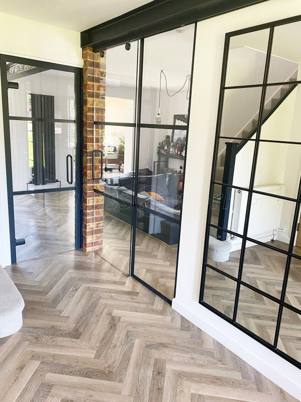 Residential Project (Woking, Surrey): Anthracite Grey Framed Glass Wall and Sliding Door, Plus A Standalone Glass Door