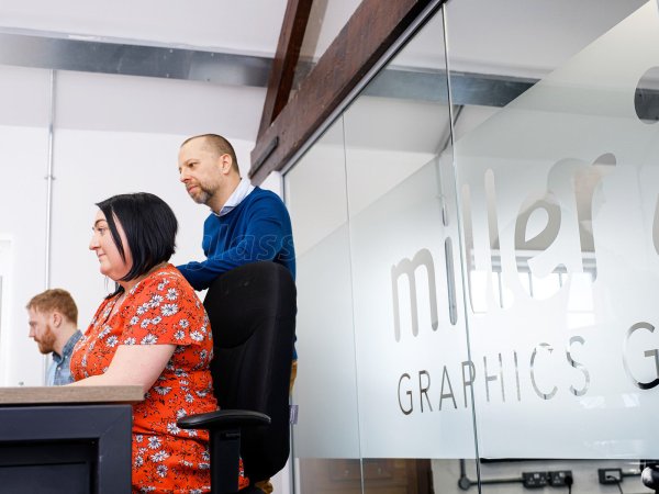 Miller Graphics UK (Beverley, East Yorkshire): Single Glazed Acoustic Partition with Framed Door