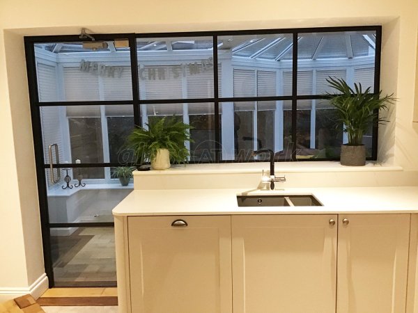 Residential Project (Barnard Castle, County Durham): T-Bar Metal and Glass Interior Wall With Black Frame
