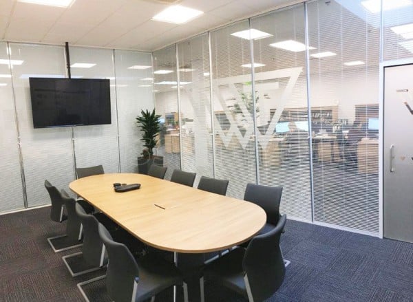 Trelleborg AVS (Leicester, Leicestershire): Double Glazed Meeting Room With Integral Blinds & Bespoke Film