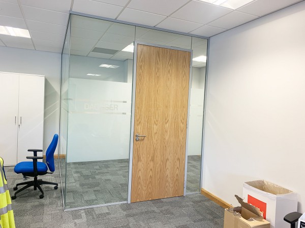 4front Interiors (Northampton, Northamptonshire): Glass Corner Meeting Room With Acoustic Glass and Timber Door