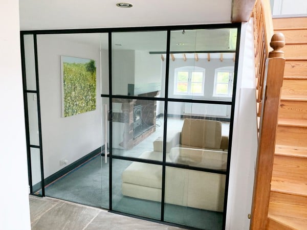 BC Heywood Joinery (Nantwich, Cheshire): Black Industrial T-Bar Glass Wall With Top-Hung Sliding Door