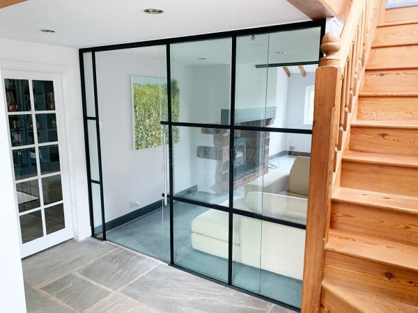 BC Heywood Joinery (Nantwich, Cheshire): Black Industrial T-Bar Glass Wall With Top-Hung Sliding Door