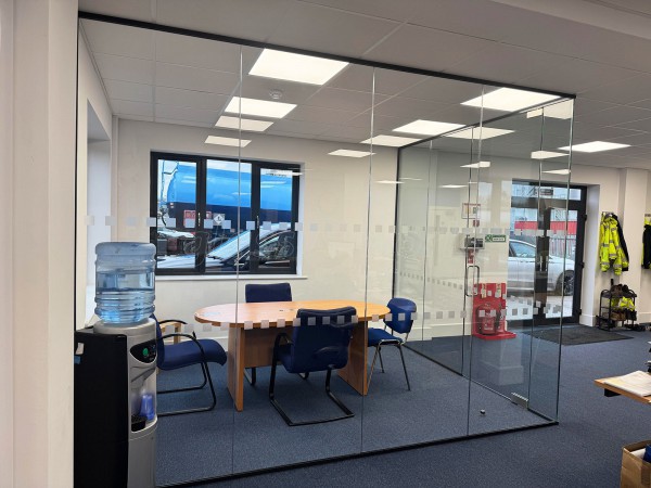 Barnett Transport (Ellesmere Port, Cheshire): Toughened Glass Corner Office Pod