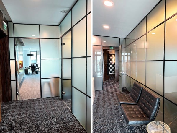 Beetham (Liverpool, Merseyside): Frosted Glass T-Bar Grid Glazed Partitioning