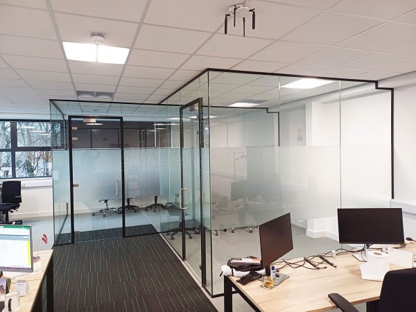 Bleckmann UK (Swindon, Wiltshire): Acoustic Glass Office Partitions With Window Film