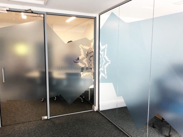 Blue Light Card (Loughborough, Leicestershire): Glass Partitions With Window Film Graphics