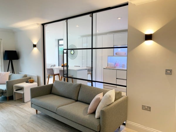 Concord ICB Contractors Ltd (Hullbridge, Essex): T-Bar Residential Shoreditch-Style Glass Wall Including Top Hung Sliding Door Leaf