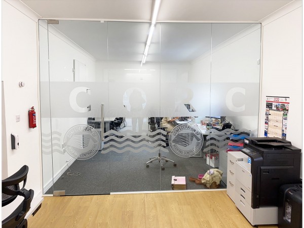 Confederation of Roofing Contractors (Brightlingsea, Essex): Glass Office Partition With White Track