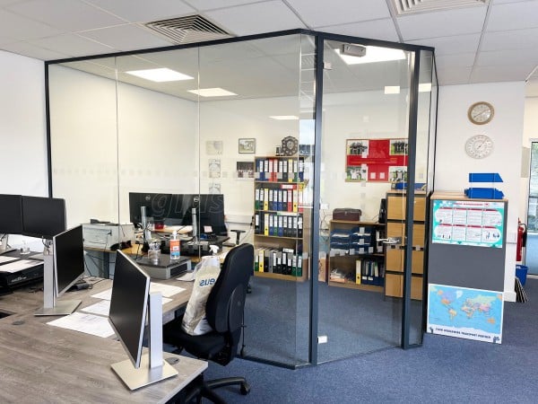 EagleBurgmann Industries (Crewe, Cheshire): Glass Office Pod With Anthracite Grey Trackwork