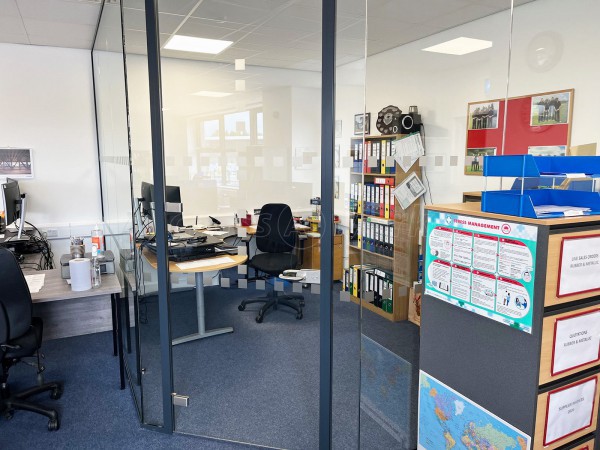 EagleBurgmann Industries (Crewe, Cheshire): Glass Office Pod With Anthracite Grey Trackwork