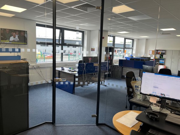 EagleBurgmann Industries (Crewe, Cheshire): Glass Office Pod With Anthracite Grey Trackwork