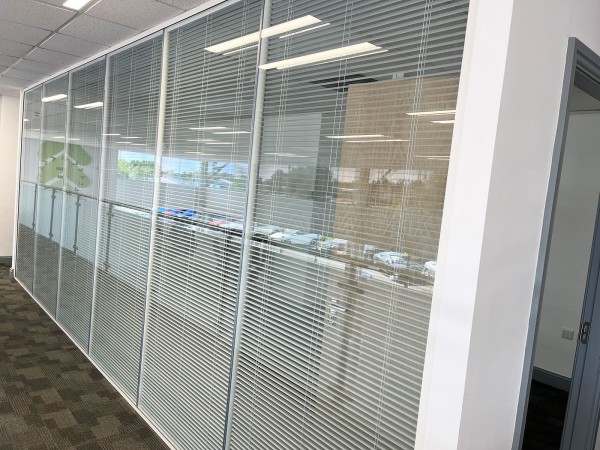 Fords Of Winsford (Winsford, Cheshire): Double Glazed Glass Office Partition With Blinds Fitted To A Mezzanine