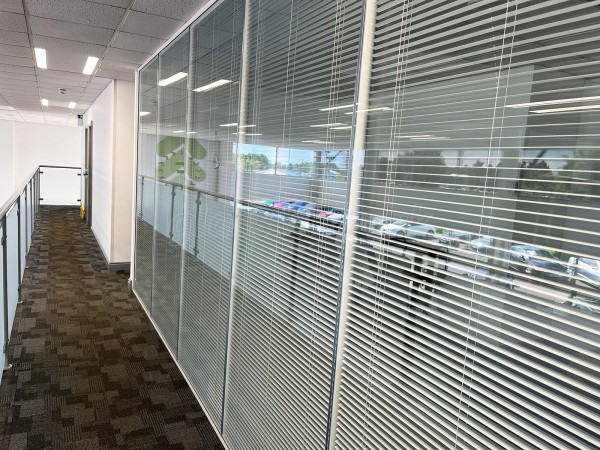 Fords Of Winsford (Winsford, Cheshire): Double Glazed Glass Office Partition With Blinds Fitted To A Mezzanine