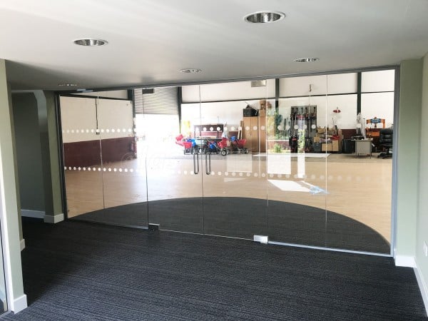 G.Harrison Buildrite Leicester Ltd (Peckleton, Leicestershire): Glass Office Wall With Frameless Glass Double Doors