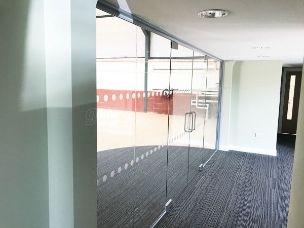 G.Harrison Buildrite Leicester Ltd (Peckleton, Leicestershire): Glass Office Wall With Frameless Glass Double Doors