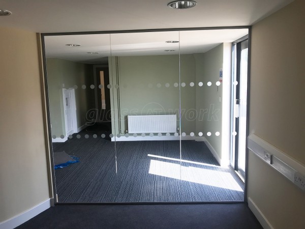 G.Harrison Buildrite Leicester Ltd (Peckleton, Leicestershire): Glass Office Wall With Frameless Glass Double Doors