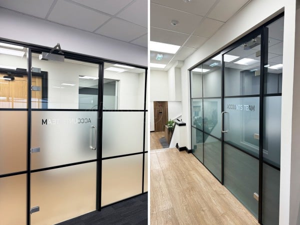 Grant Store (Wigan, Greater Manchester): T-Bar Banded Metal and Glass Office Walls