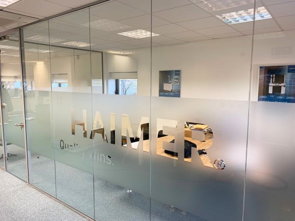 Haimer UK Ltd (Burnley, Lancashire): Glass Office Corner Room With Bespoke Film Design