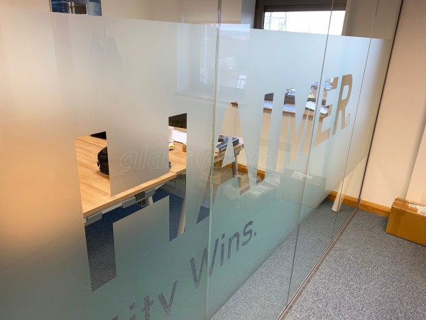 Haimer UK Ltd (Burnley, Lancashire): Glass Office Corner Room With Bespoke Film Design