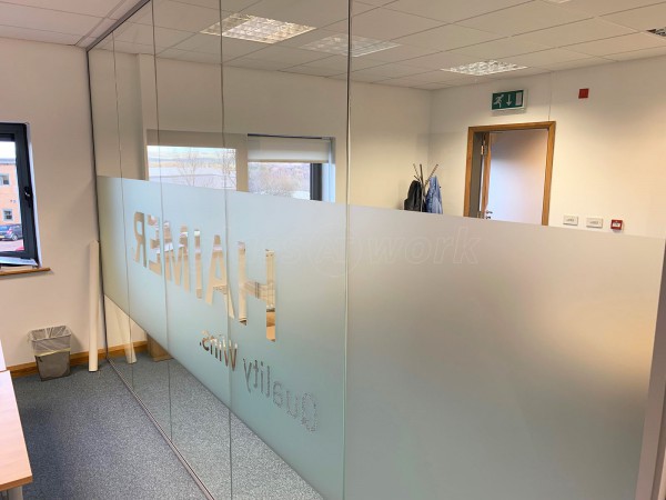 Haimer UK Ltd (Burnley, Lancashire): Glass Office Corner Room With Bespoke Film Design