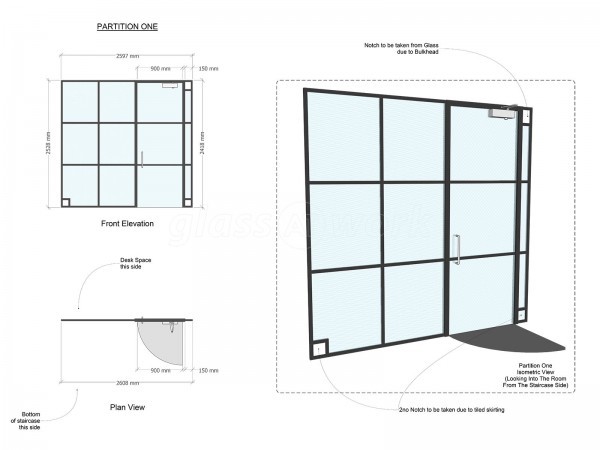 Harson Investments (Norbury, London): T-Bar Black Frame Metal and Glass Interior Wall