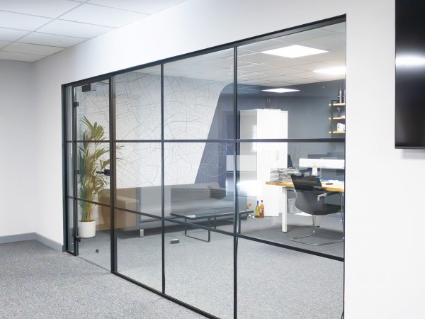 International Workplace Solutions (Swansea, Wales): T-Bar Aluminium Black Framed Glass Walls and Doors