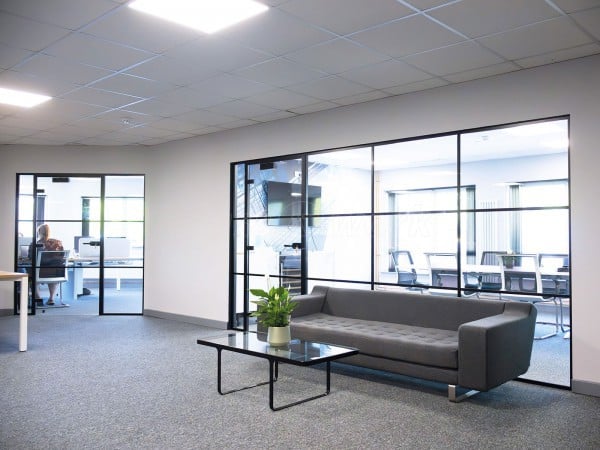 International Workplace Solutions (Swansea, Wales): T-Bar Aluminium Black Framed Glass Walls and Doors